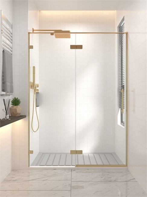 VECONI Душевая дверь распашная  Premium Alassio G, 1500х2000, брашированное золото, стекло прозрачное осветленное AL-150-00-G-C4