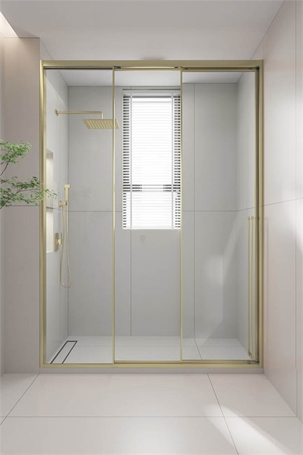 VECONI Душевая дверь раздвижная Premium Prato 300 G-L, 1500х2000, золото брашированный, стекло прозрачное PR3/L-150-01-G-C4