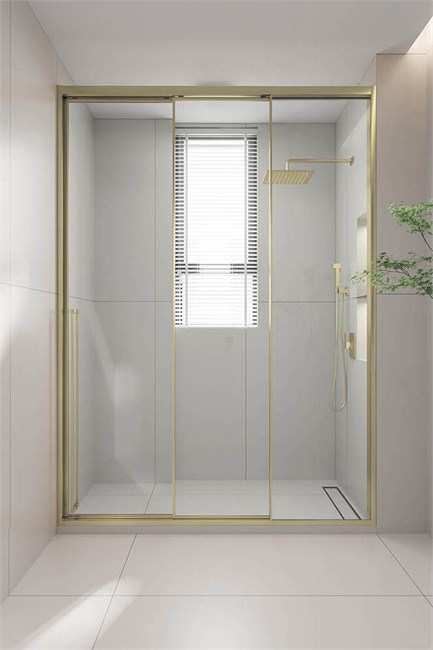 VECONI Душевая дверь раздвижная Premium Prato 300 G-R, 1100х2000, золото брашированный, стекло прозрачное PR3/R-110-01-G-C4
