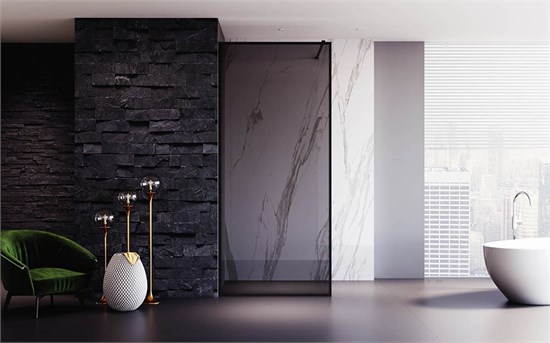 VECONI Душевая перегородка Korato KR-81BT, 900x2000, черный матовый, стекло тонированное KR81BT-90-05-C8