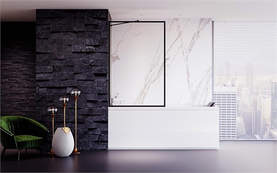 VECONI Шторка на ванну Palau PL-85B, 500x1500, черный, стекло прозрачное PL85B-50-01-C8