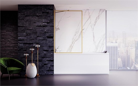 VECONI Шторка на ванну Palau PL-85G, 800x1500, брашированное золото, стекло прозрачное PL85G-80-01-C8