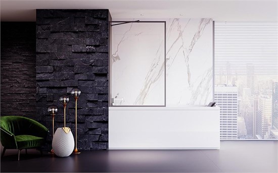 VECONI Шторка на ванну Palau PL-85GR, 900x1500, брашированный графит, стекло прозрачное PL85GR-90-01-C8