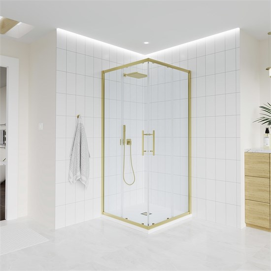 VECONI Душевой угол прямоугольный, двери раздвижные  Evo 300 G, 1100х800x1950, золото брашинг, прозрачное стекло E3-G-11080-01-C9