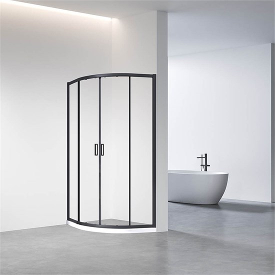 VECONI Душевой угол полукруглый, двери раздвижные Rovigo RV-01B, 900x900x1950,черный, стекло прозрачное RV01B-90-01-C7