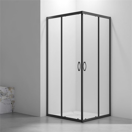 VECONI Душевой угол прямоугольный, двери раздвижные Rovigo RV-101B, 900x800x1900, черный, стекло прозрачное RV101B-8090-01-C4