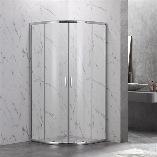 VECONI Душевой угол полукруглый, двери раздвижные Rovigo RV-202, 900x900x1900, хром, стекло прозрачное RV202-90-01-C4