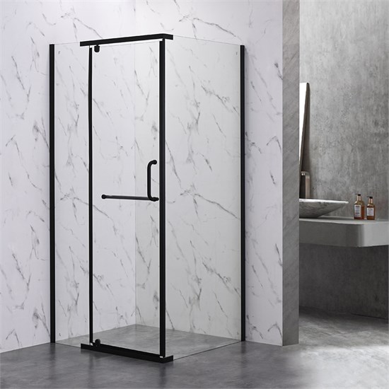 VECONI Душевой угол квадратный, двери распашные Rovigo RV-18B, 900x900x2000, черный, стекло прозрачное RV18B-90-01-C5