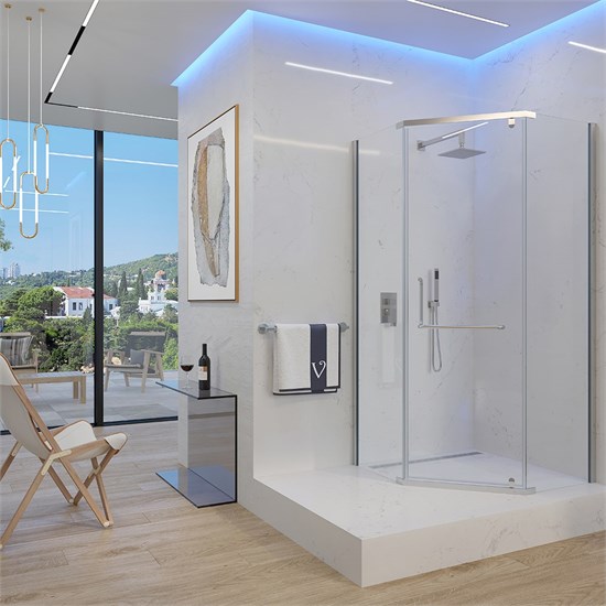 VECONI Душевой угол пятиугольный, двери распашные Rovigo RV-36, 900x900x1950, хром, стекло прозрачное RV36-90-01-C5
