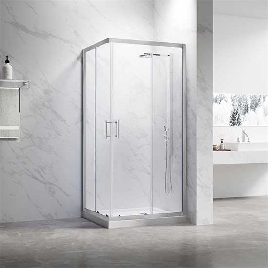 VECONI Душевой угол квадратный, двери раздвижные Rovigo RV-27CH, 1000х1000х1900, хром, стекло прозрачное RV27CH-100100-01-C8
