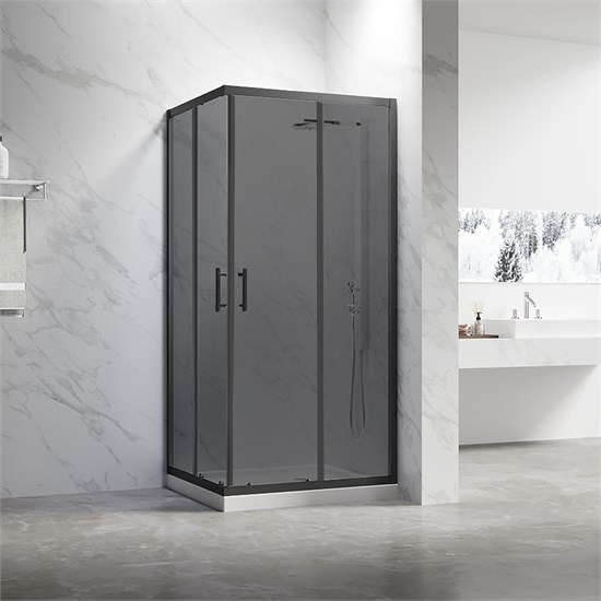 VECONI Душевой угол прямоугольный, двери раздвижные Rovigo RV-27B, 1100х800х1900, черный, стекло тонированное RV27B-11080-05-C8