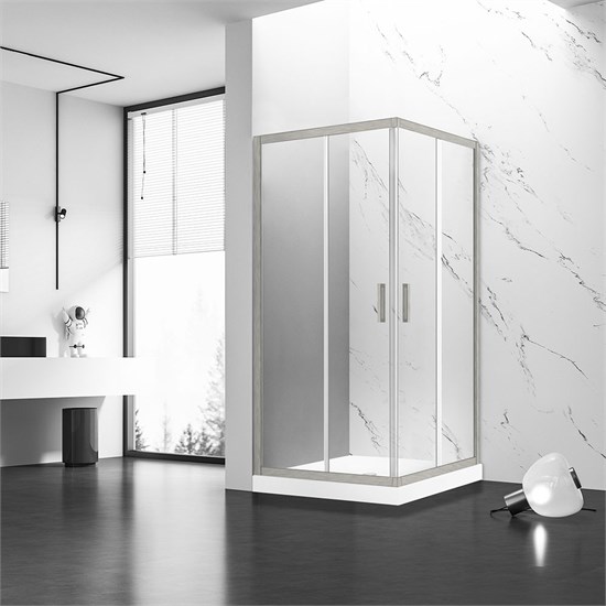 VECONI Душевой угол квадратный, двери раздвижные Rovigo RV-83, 1000х1000х1950, никель брашинг, прозрачное стекло RV83-100-01-C5