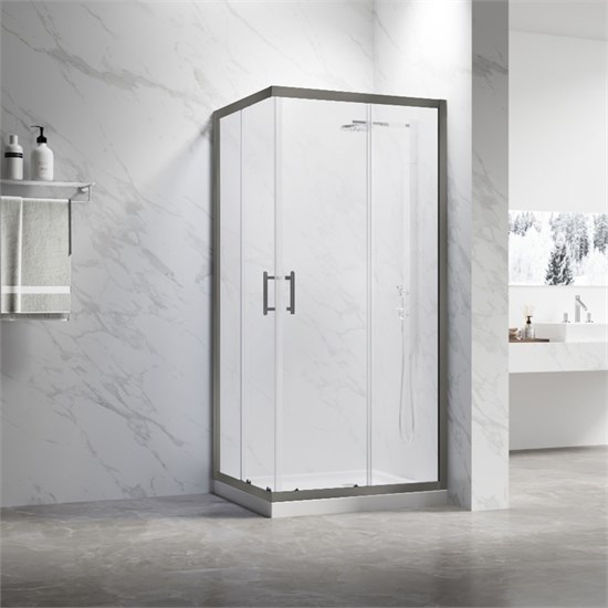 VECONI Душевой угол прямоугольный, двери раздвижные Rovigo RV-27GM, 1100x900x1900, оружейная сталь, прозрачное стекло RV27GM-11090-01-C8