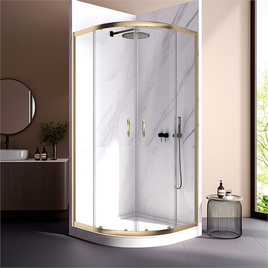 VECONI Душевой угол квадратный, двери раздвижные Rovigo RV-202G, 800x800x1900, брашированное золото, прозрачное стекло RV202G-80-01-C4