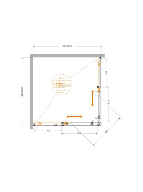 CEZARES Plane Душевой уголок квадратный двери раздвижные размер 100x100 см, профиль - брашированное золото / стекло - прозрачное PLANE-A-2-100-C-BORO