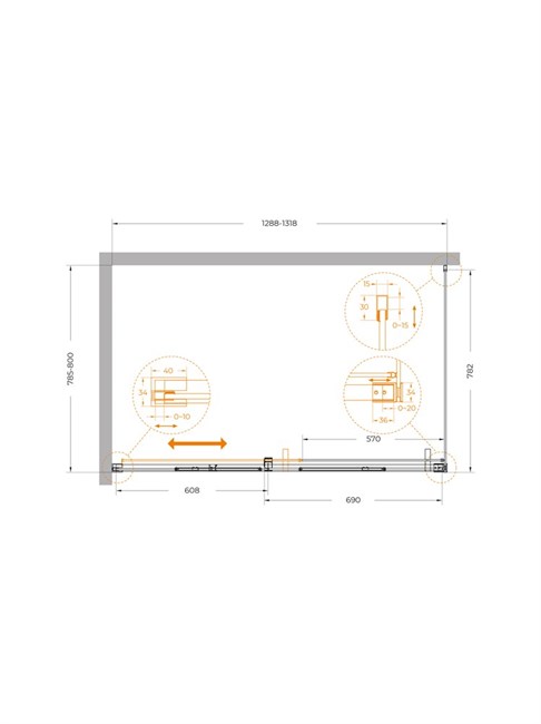 CEZARES Plane Душевой уголок прямоугольный двери раздвижные размер 130x80 см, профиль - брашированное золото / стекло - прозрачное PLANE-AH-1-130/80-C-BORO