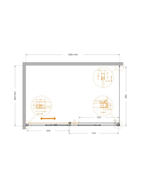CEZARES Plane Душевой уголок прямоугольный двери раздвижные размер 140x90 см, профиль - брашированное золото / стекло - прозрачное PLANE-AH-1-140/90-C-BORO