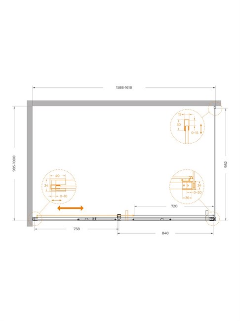 CEZARES Plane Душевой уголок прямоугольный двери раздвижные размер 160x100 см, профиль - брашированное золото / стекло - прозрачное PLANE-AH-1-160/100-C-BORO