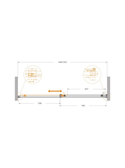 CEZARES Plane Душевая дверь в нишу раздвижная профиль - брашированное золото / стекло - прозрачное, ширина 150 см PLANE-BF-1-150-C-BORO