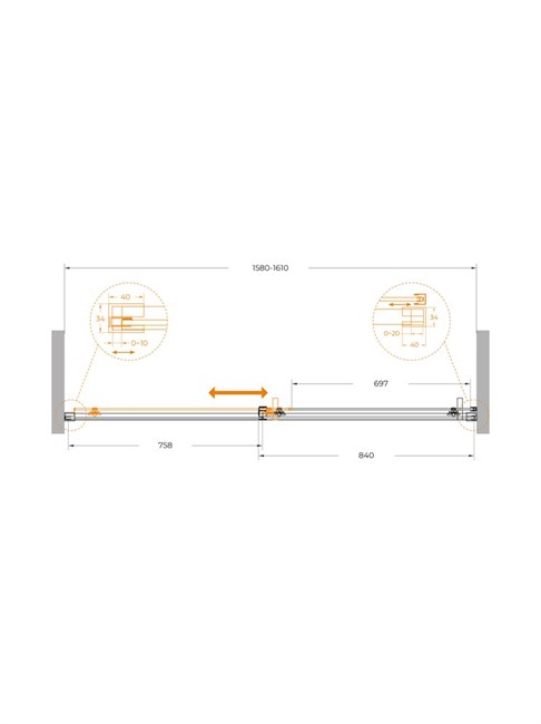 CEZARES Plane Душевая дверь в нишу раздвижная профиль - хром / стекло - прозрачное, ширина 160 см PLANE-BF-1-160-C-CR