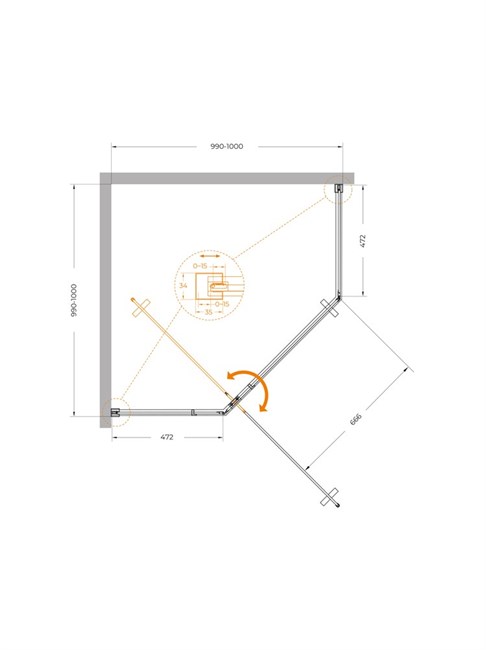 CEZARES Plane Душевой уголок пятиугольный двери распашные размер 100x100 см, профиль - хром / стекло - прозрачное PLANE-P-1-100-C-CR