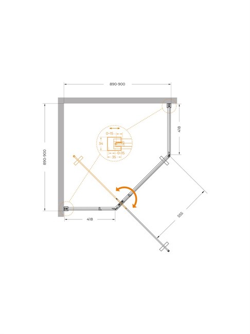 CEZARES Plane Душевой уголок пятиугольный двери распашные размер 90x90 см, профиль - оружейная сталь / стекло - прозрачное PLANE-P-1-90-C-GM