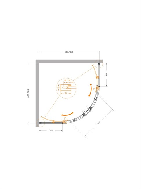 CEZARES Plane Душевой уголок полукруглый двери раздвижные размер 90x90 см, профиль - брашированное золото / стекло - прозрачное PLANE-R-2-90-C-BORO