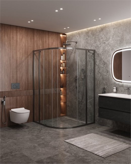 CEZARES Molveno Душевой уголок полукруглый размер 110x110 см двери раздвижные профиль - оружейная сталь / стекло - прозрачное MOLVENO-R-11-90+20-C-GM-IV