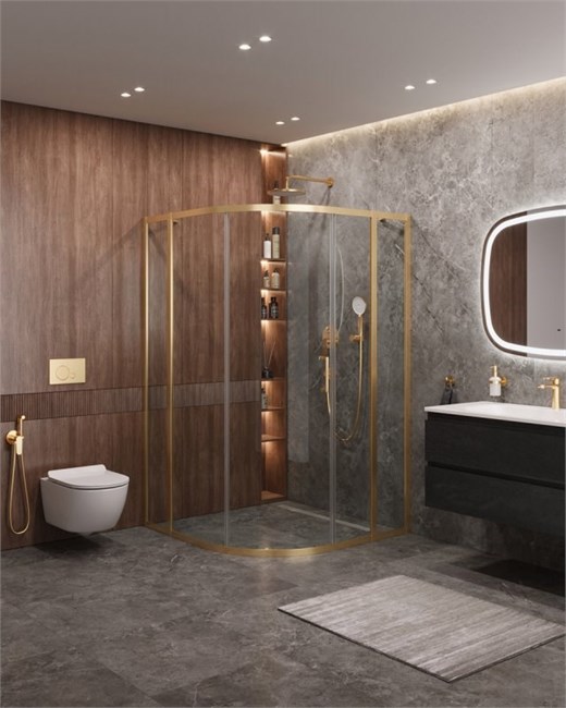 CEZARES Molveno Душевой уголок полукруглый размер 120x120 см двери раздвижные профиль - брашированное золото / стекло - прозрачное MOLVENO-R-11-90+30-C-BORO-IV