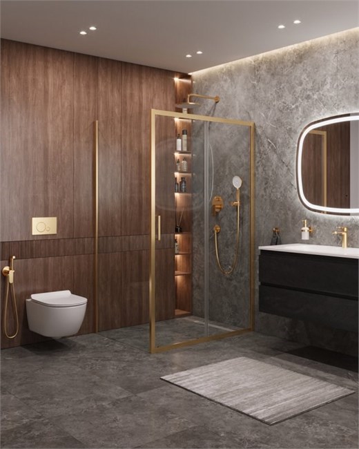 CEZARES Molveno Душевой уголок прямоугольный размер 160x90 см двери раздвижные профиль - брашированное золото / стекло - прозрачное MOLVENO-AH-11-160/90-C-BORO-IV