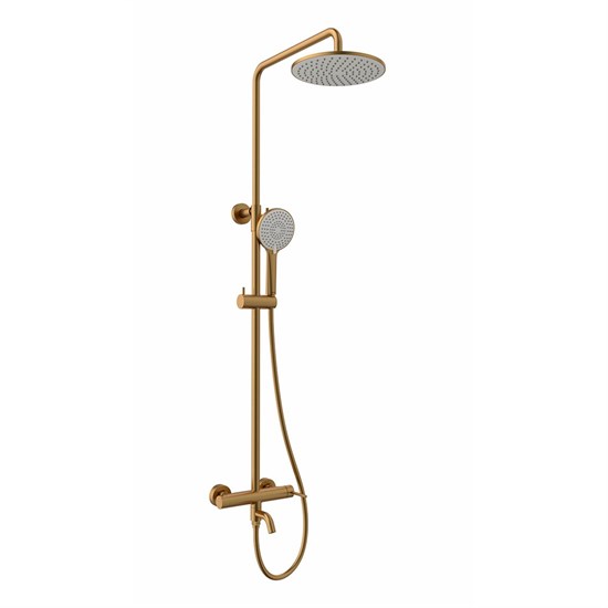 LEMARK Смеситель Kalina LMF-2126S-BRG для ванны и душа с регулируемой высотой штанги и лейкой верхнего душа «Тропический дождь», брашированное золото LMF-2126S-BRG
