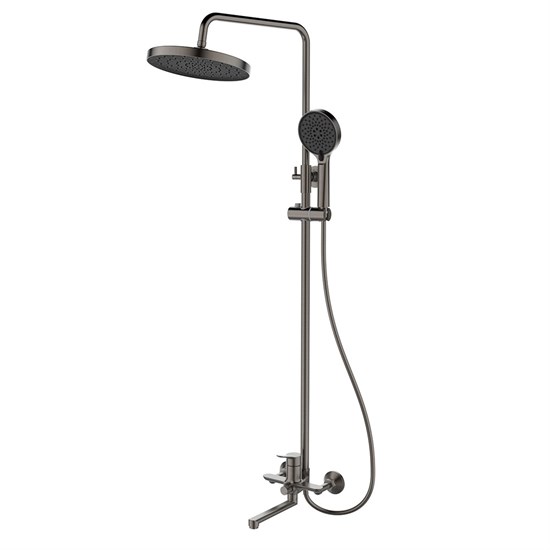 LEMARK Смеситель Siberia LMF-7026B-GM для ванны и душа с регулируемой высотой штанги и лейкой верхнего душа «Тропический дождь», графит LMF-7026B-GM