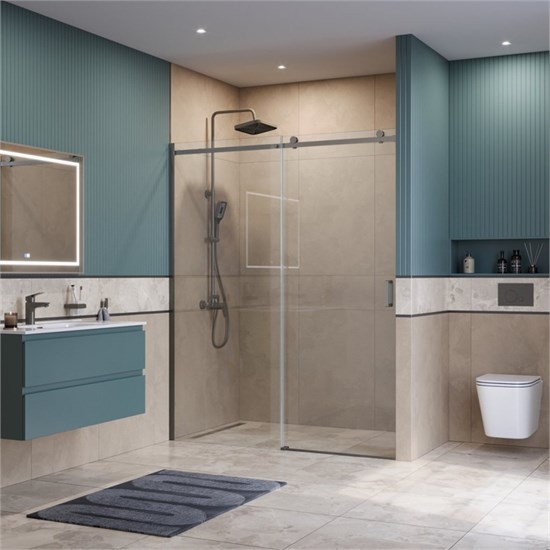 BELBAGNO Soft Close-2 Душевая дверь в нишу раздвижные ширина 180 см, профиль - оружейная сталь / стекло - прозрачное SOFT_CLOSE-2-BF-1-180-C-GM