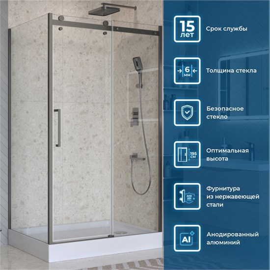 BELBAGNO Marino Душевой уголок прямоугольный размер 120x90 см профиль - оружейная сталь / стекло - прозрачное, двери раздвижные MARINO-2-AH-1-120/90-C-GM