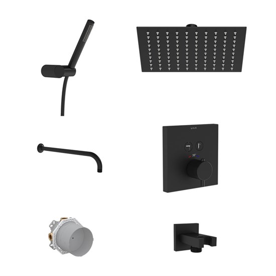 VITRA Встраиваемый душевой комплект Square A49310EXP с термостатом матовый черный латунь A49310EXP