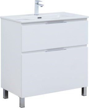 AQUANET Тумба с раковиной Алвита new 80 (Flat) напольная 2 ящ. цв. белый матовый AQUANET-345679