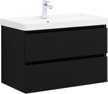 AQUANET Тумба с раковиной Вега 2.0 80 2 ящ. цв.черный (раковина Ирис) AQUANET-344747