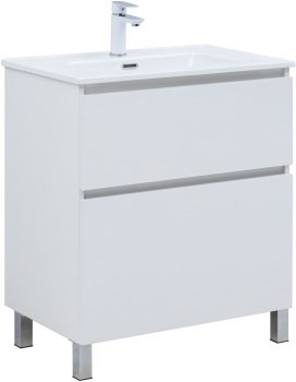 AQUANET Тумба с раковиной Вега 70 (Flat) напольная 2 ящ. цв. белый глянец AQUANET-345381