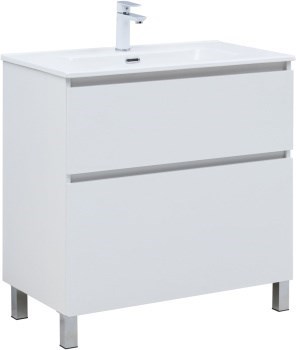 AQUANET Тумба с раковиной Вега 80 (Flat) напольная 2 ящ. цв. белый глянец AQUANET-345382