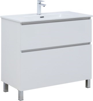 AQUANET Тумба с раковиной Вега 90 (Flat) напольная 2 ящ. цв. белый глянец AQUANET-345383