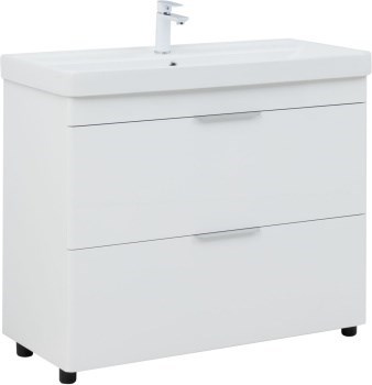 AQUANET Тумба с раковиной Ирис new 100 напольная 2 ящ. цв.белый глянец AQUANET-342096