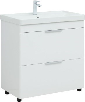 AQUANET Тумба с раковиной Ирис new 80 напольная 2 ящ. цв.белый глянец AQUANET-312429