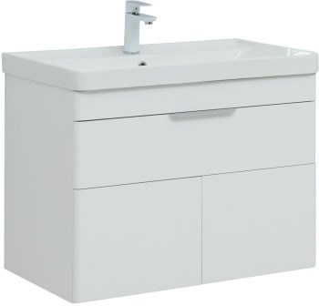 AQUANET Тумба с раковиной Ирис new 80 подвесная 1 ящ. 2 фасада цв.белый глянец AQUANET-312430
