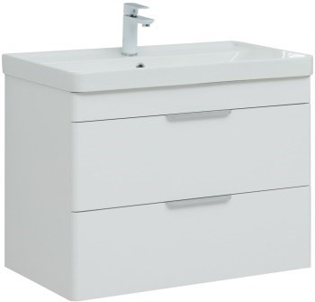 AQUANET Тумба с раковиной Ирис new 80 подвесная 2 ящ. цв. белый глянец AQUANET-312431
