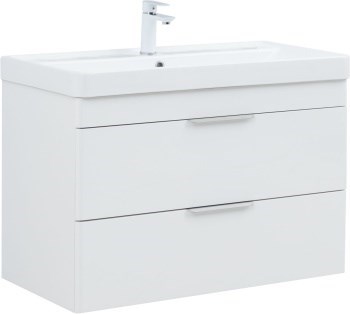 AQUANET Тумба с раковиной Ирис new 90 подвесная 2 ящ. цв. белый глянец AQUANET-342092