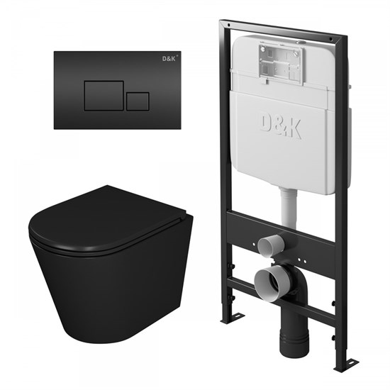 DK Комплект Унитаз подвесной безободковый Venice DT1026025, 515*355*365мм, сиденье микролифт, черный+Инсталляция рамная скрытого монтажа DI8055119, 550*100*1190мм, для подвесного унитаза, универсальная+Клавиша смыва Quadro DB1519025, черный DS1022502
