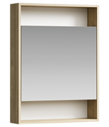 AQWELLA Сити Универсальный левый/правый зеркальный шкаф с одной дверью и двумя открытыми полками, цвет дуб балтийский