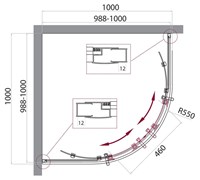 BELBAGNO Uno-195 Душевой уголок полукруглый, размер 100х100 см, двери раздвижные, стекло 5 мм
