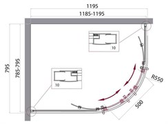 BELBAGNO Uno-195 Душевой уголок полукруглый-ассиметричный, размер 120х80 см, двери раздвижные, стекло 5 мм UNO-195-RH-2-120/80-C-Cr