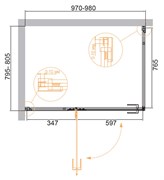 CEZARES Bellagio Душевой уголок прямоугольный двери распашные, профиль - черный / стекло - прозрачное, размер 100х80 см, стекло 8 мм